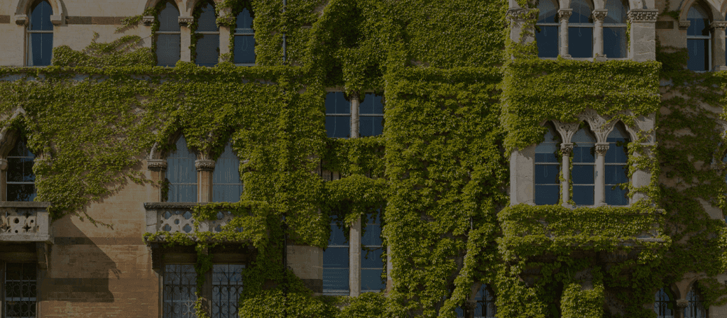 Ivy-covered Oxford college building exterior