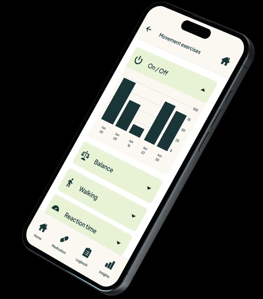 Kneu app showing movement exercises and activity data on an iPhone
