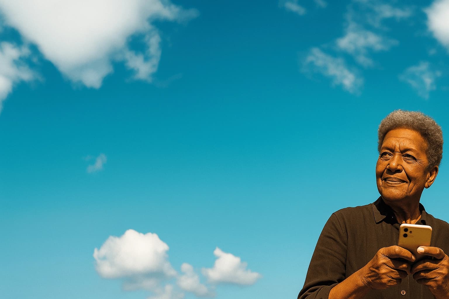 Person holding a smartphone outdoors